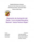 Reparación de iluminación del Pasillo 1 de la Unidad Educativa Nacional “Jesús Pacheco Rojas”