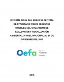 INFORME FINAL DEL SERVICIO DE TOMA DE INVENTARIO FÍSICO DE BIENES MUEBLES DEL ORGANISMO DE EVALUACIÓN Y FISCALIZACIÓN AMBIENTAL A NIVEL NACIONAL AL 31 DE DICIEMBRE DEL 2017