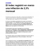 Economia. El Indec registró en marzo una inflación de 2,3% mensual