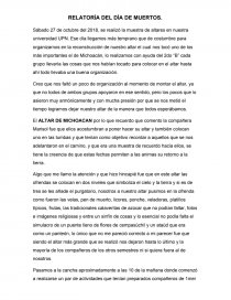 RELATORÍA DEL DÍA DE MUERTOS. Página 1