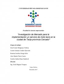 “Investigación de Mercado para la implementación un servicio de moto taxis en la ciudad de Tarija provincia Cercado”. Página 1