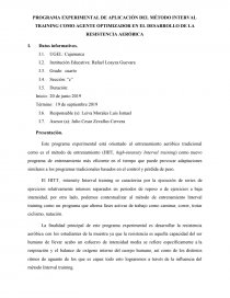 PROGRAMA EXPERIMENTAL DE APLICACIÓN DEL MÉTODO INTERVAL TRAINING COMO AGENTE OPTIMIZADOR EN EL DESARROLLO DE LA RESISTENCIA AERÓBICA. Página 1