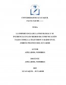 LA IMPORTANCIA DE LA PSICOLOGIA Y SU INCIDENCIA EN LOS MEDIOS DE COMUNICACIÓN TALES COMO, LA TELEVISION Y RADIO EN EL ÁMBITO POLÍTICO DEL ECUADOR