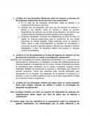 ¿Cuáles son las principales diferencias entre los insumos y procesos de las empresas industriales, las de servicios y las comerciales?