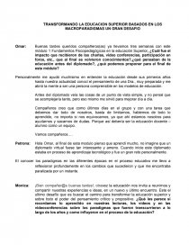 TRANSFORMANDO LA EDUCACION SUPERIOR BASADOS EN LOS MACROPARADIGMAS UN GRAN DESAFIO. Página 1