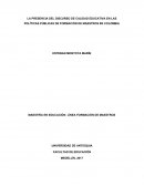 LA PRESENCIA DEL DISCURSO DE CALIDAD EDUCATIVA EN LAS POLÍTICAS PÚBLICAS DE FORMACIÓN DE MAESTROS EN COLOMBIA