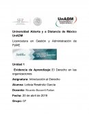 Evidencia de Aprendizaje: El Derecho en las organizaciones