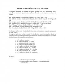EJERCICIO PROVISIÓN CUENTAS INCOBRABLES. Página 1