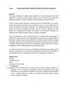 EDUCACIÓN COMO CONSTRUCCIÓN DE SUJETOS SOCIALES