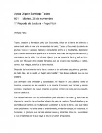 Reporte del libro Popol Vuh. Página 1