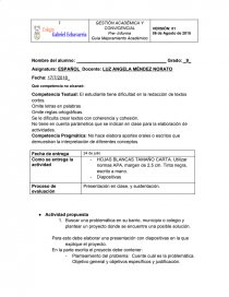 Competencia Textual: El estudiante tiene dificultad en la redacción de textos cortos. Página 1