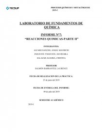 LABORATORIO DE FUNDAMENTOS DE QUÍMICA INFORME N°7: “REACCIONES QUIMICAS-PARTE II”. Página 1