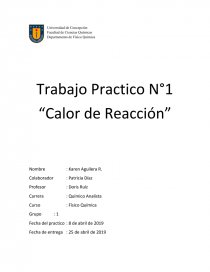 Trabajo Practico N°1 “Calor de Reacción”. Página 1