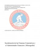 Socialización de las Finanzas Corporativas y el Administrador Financiero