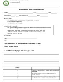 Evaluación de Lectura complementaria 5°. Página 1