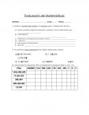 Evaluación matemáticas quinto básico