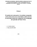 El sentido de la educación. Un análisis comparado entre primer año de la universidad y último año de la secundaria desde las categorías de la pedagogía del oprimido de Paulo Freire.