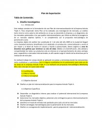 Plan de Exportación Tabla de Contenido. Página 1