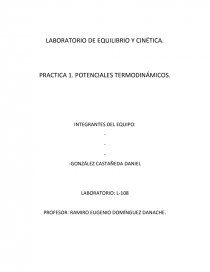 LABORATORIO DE EQUILIBRIO Y CINÉTICA. PRACTICA 1. POTENCIALES TERMODINÁMICOS. Página 1