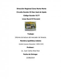 Libro Informe de lectura del mercader de Venecia. Página 1