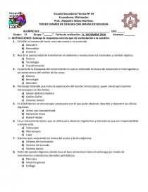 TERCER EXAMEN DE CIENCIAS CON ENFASIS EN BIOLOGÍA. Página 1