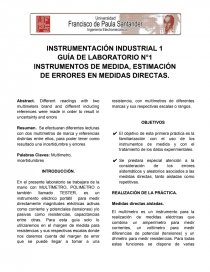GUÍA DE LABORATORIO N°1 INSTRUMENTOS DE MEDIDA, ESTIMACIÓN DE ERRORES EN MEDIDAS DIRECTAS. Página 1