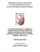 FACTORES ASOCIADOS A ANEMIA EN JOVENES GESTANTES QUE ACUDEN POR CONSULTA EXTERNA, POSTA VIÑA SAN FRANCISCO, SANTA ANITA EN EL PERIODO FEBRERO – MAYO 2019