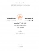 Resumen de los argumentos en contra y a favor del resultado de casación N°2080-2009