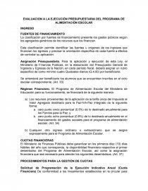 EVALUACION A LA EJECUCIÓN PRESUPUESTARIA DEL PROGRAMA DE ALIMENTACIÓN ESCOLAR. Página 1