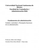 Fundamentos de administración Unidad 1 Actividad 1: Principales funciones de un administrador