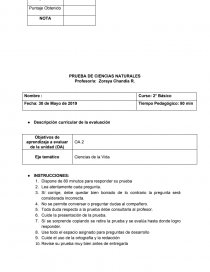 PRUEBA DE CIENCIAS NATURALES. Página 1