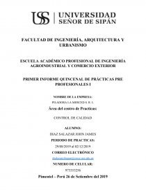 PRIMER INFORME QUINCENAL DE PRÁCTICAS PRE PROFESIONALES I Análisis de Arroz Fresco y Añejo. Página 1