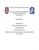 VISITA INDUSTRIAL B EMPRESA: INSTITUTO NACIONAL DE INVESTIGACIONES NUCLEARES