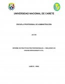 INFORME DE PRACTICAS PRE PROFESIONALES – I REALIZADO EN CHACRA RESTAURANT E.I.R.L.