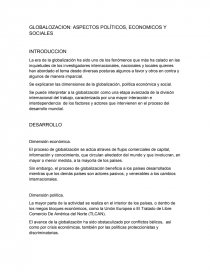 Globalización: ASPECTOS POLÍTICOS, ECONOMICOS Y SOCIALES. Página 1