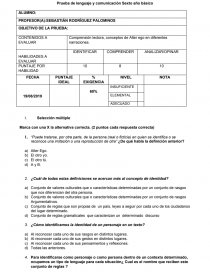 Prueba de lenguaje y comunicación Sexto año básico. Página 1