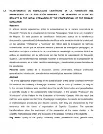 LA TRANSFERENCIA DE RESULTADOS CIENTÍFICOS EN LA FORMACIÓN DEL PROFESIONAL DE LA EDUCACIÓN PRIMARIA. Página 1