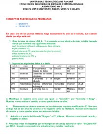 LABORATORIO NO. 2 CREATE CON CONSTRAINT, INSERT, UPDATE Y DELETE. Página 1