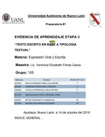 EVIDENCIA DE APRENDIZAJE ETAPA 3 “TEXTO ESCRITO EN BASE A TIPOLOGIA TEXTUAL”. Página 1