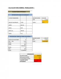 CALCULOS PARA NOMINA, TRABAJADOR 1. Página 1