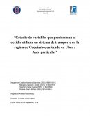 Análisis comparativo de transporte urbano: Uber vs. automóvil particular en Coquimbo
