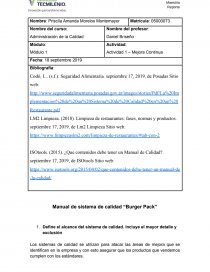 Manual de sistema de calidad “Burger Pack”. Página 1