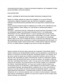 ANEXO 1 INFORME DE INVESTIGACIÓN SOBRE PROCESOS COGNOSCITIVOS. Página 1