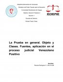 La Prueba en general. Objeto y Clases. Fuentes, aplicación en el proceso judicial Venezolano Positivo
