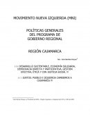 MOVIMIENTO NUEVA IZQUIERDA (MNI) POLÍTICAS GENERALES DEL PROGRAMA DE GOBIERNO REGIONAL REGIÓN CAJAMARCA