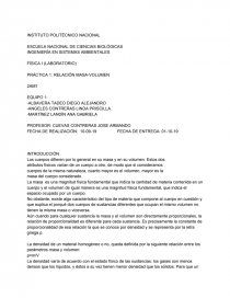 FÍSICA I (LABORATORIO) PRÁCTICA 1: RELACIÓN MASA-VOLUMEN. Página 1