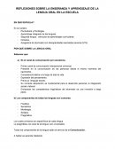 REFLEXIONES SOBRE LA ENSEÑANZA Y APRENDIZAJE DE LA LENGUA ORAL EN LA ESCUELA