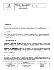 Analisis de riesgos. Manejo de sustancias. Página 1