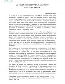 EL VALOR PEDAGOGICO EN EL CONTEXTO EDUCATIVO VIRTUAL. Página 1