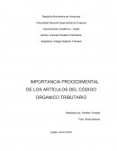 IMPORTANCIA PROCEDIMENTAL DE LOS ARTÍCULOS DEL CÓDIGO ORGANICO TRIBUTARIO